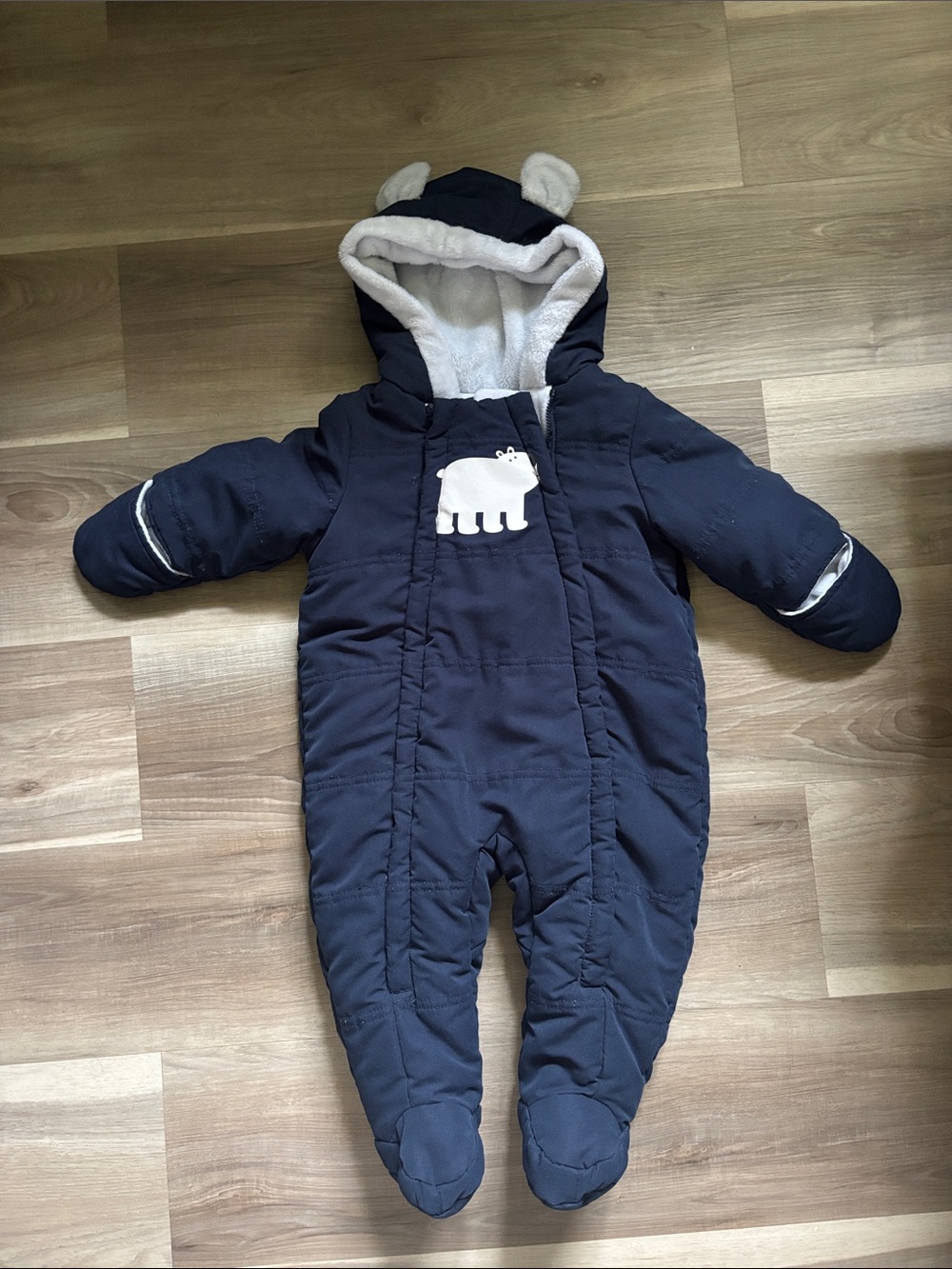George Plush-Lined Infant Hooded Snowsuit in Navy and White